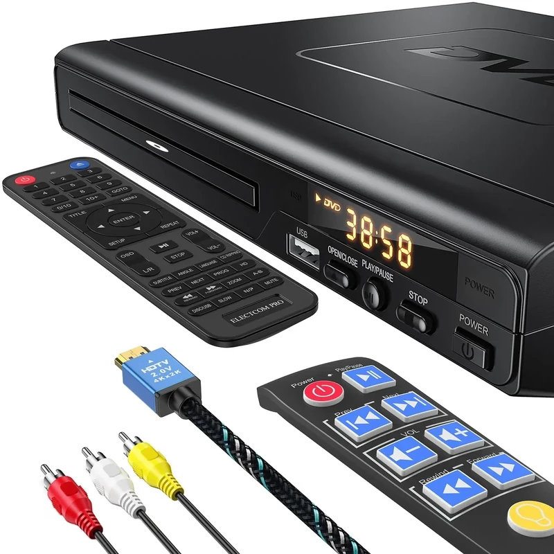 ELECTCOM PRO HDMI DVD Player - Region Free 1080p, Big-Button Remote