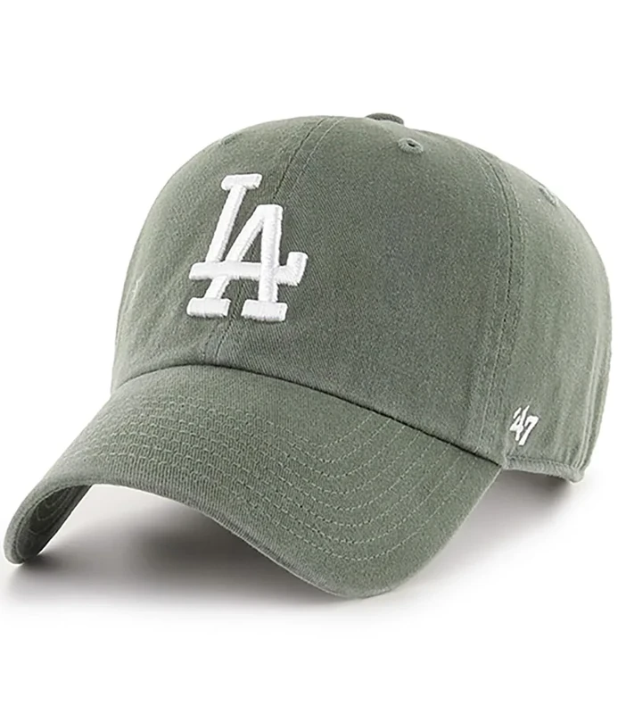 47 Brand MLB Moss Green Primary Logo Clean Up Adjustable Strap Baseball Cap Hat, Adult One Size Fits All - Los Angeles Dodgers Moss Green