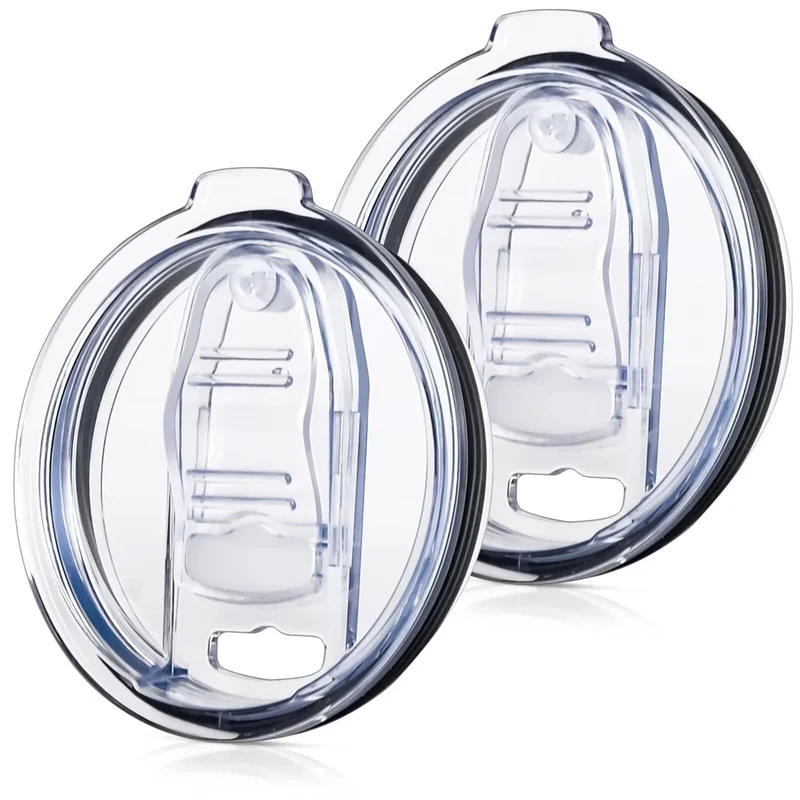 SUNRAYNEST Tumbler Lid Replacement 2 Pack for 20 oz Tumblers - Compatible with Yeti Rambler & More 3.2" Mugs, Spill Proof and Splash Resistant Crystal Clear Sliding Lids, BPA-Free, Straw Friendly