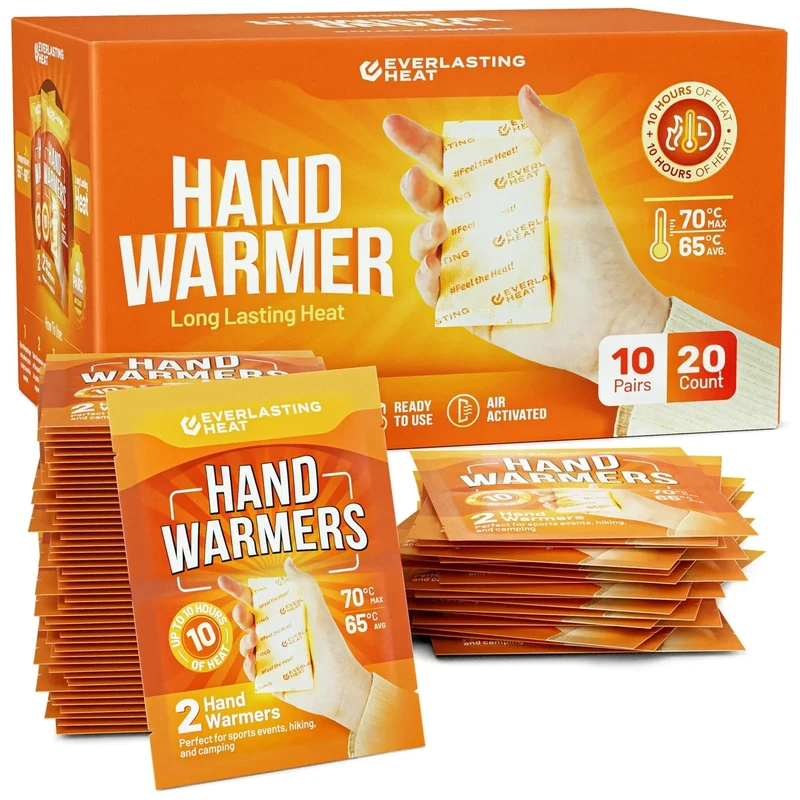 Everlasting Heat Hand Warmers 10 Pairs (20 Warmers) - Up to 10 Hours of Long Lasting Warmth and Hot Hands - Easy Air Activation for Hands, Body and Feet - TSA Approved