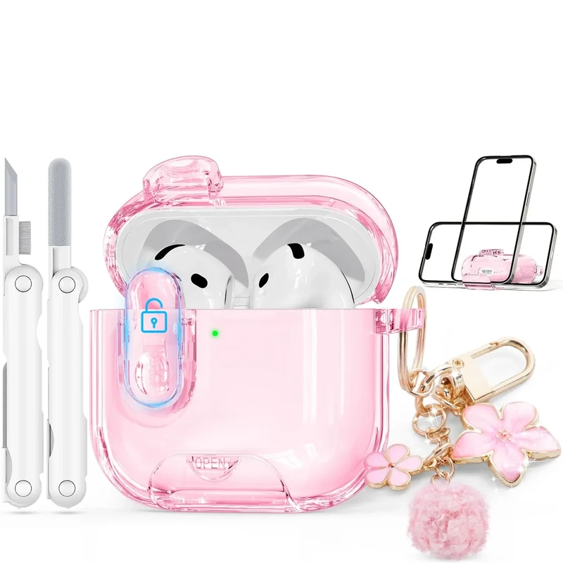 Skyconser Safety Lock Clear Case for Apple AirPods 4 (2024) Pink