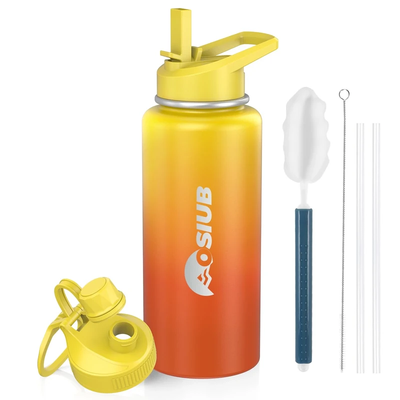 Insulated Water Bottle 32 oz, Triple Wall Vacuum Stainless Steel(Cold for 48 Hrs),Leak Proof & BPA-Free,Simple Modern Water Bottle with Drink-Through Lid & Flip Straw for Sports & Travel, Sunset