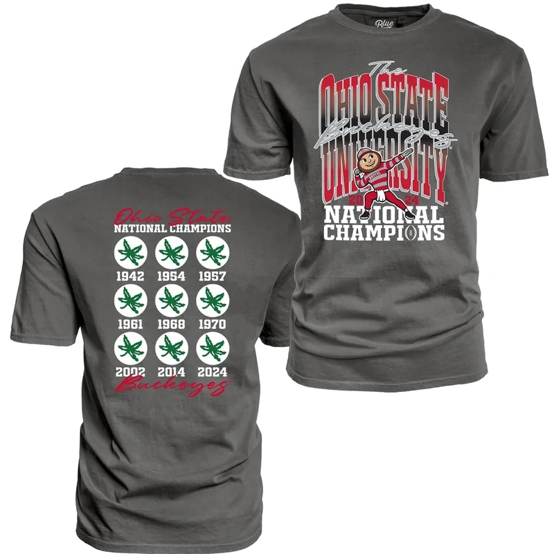 NCAA Officially Licensed Ohio State Buckeyes National Champs 2024 T-Shirt Dyed Black Front/Back, XX-Large