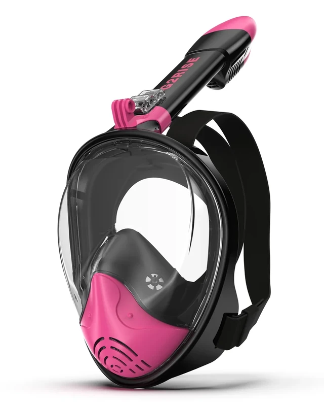 G2RISE Full Face Snorkel Mask Adults Snorkeling Set Gear with Detachable Camera Mount, Safe Breathing, Anti Fog & Anti Leak (Black Pink,SM)