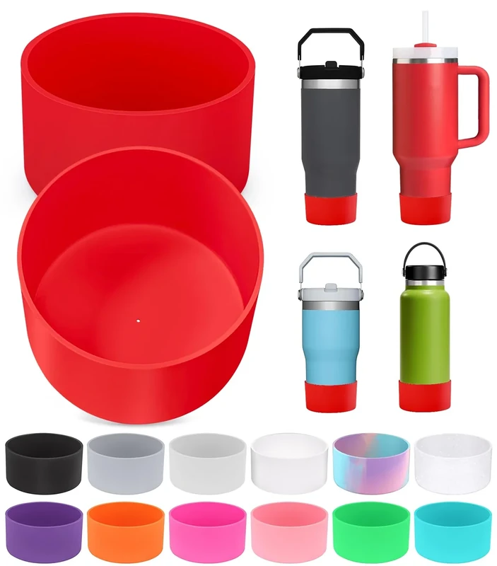 2PCS for Stanley Boot, Silicone Bottom for Quencher Adventure 40oz 30oz IceFlow 20oz 30oz Bottle&for Hydroflask Tumbler 12-24oz for Stanley Cup Accessories Avoid Scratches&Noise