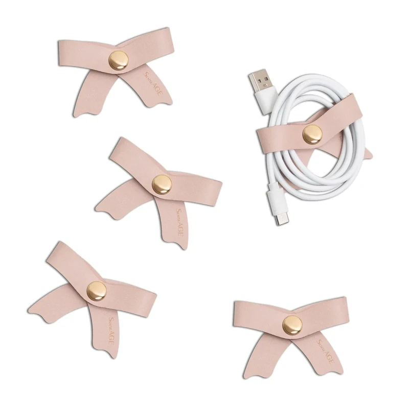 SenseAGE 5 Pack Leather Bow Cord Organizer - USB/Earbud Keeper