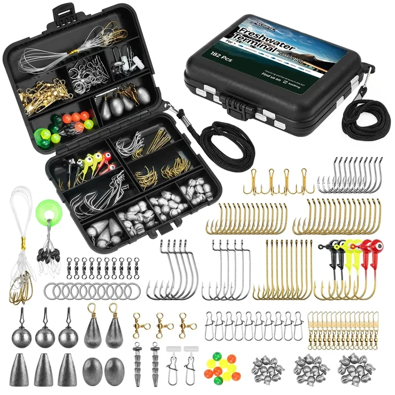 MadBite by KastKing Freshwater Terminal Tackle Kits, 182 pcs, Fishing Hooks, Accessory Kit, Freshwater Fishing Gear, Fishing Weights & Sinkers, Jig Hooks, Floats and Bobber