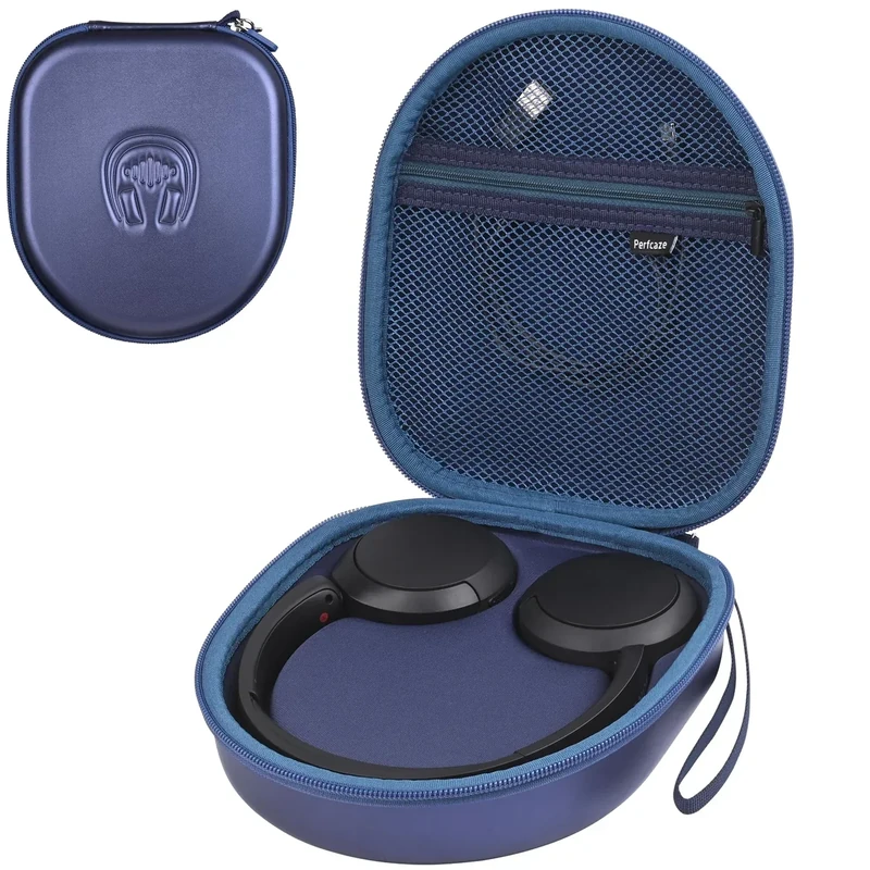 PERFCAZE Headphone Case for Sony WH-CH520 JBL Tune Live 670NC Wireless Headphones, Hard EVA On-Ear Headphone Protective Case with Mesh Pocket Storage Cable(Blue)