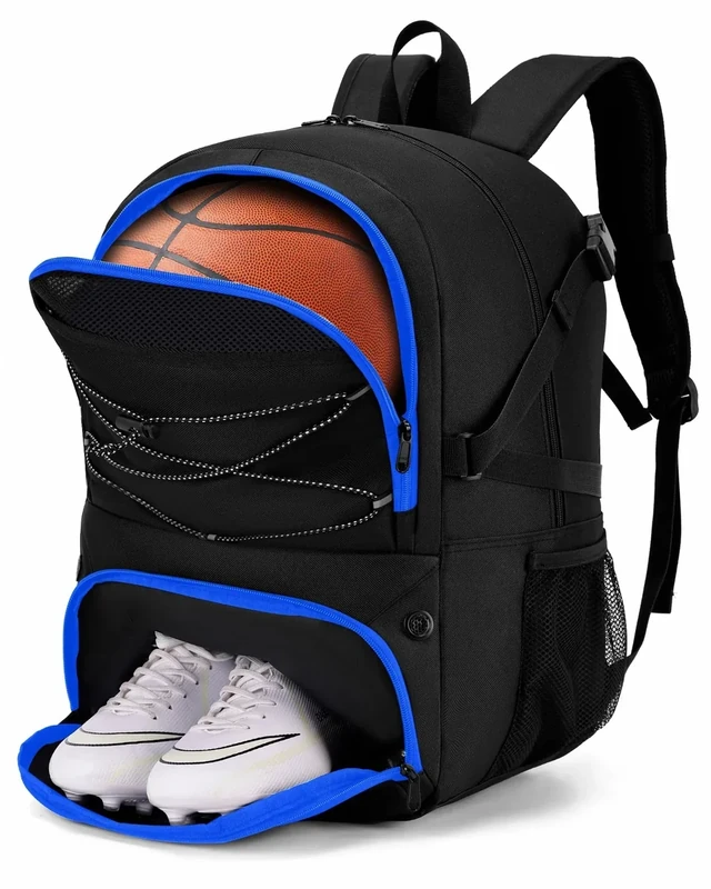 Hsmihair Basketball Backpack Large Sports Bag for Men&Youth,Gym Bag with Separate Ball & Shoes Compartment,Travel Bag for Basketball,Soccer,Volleyball (Black Blue)