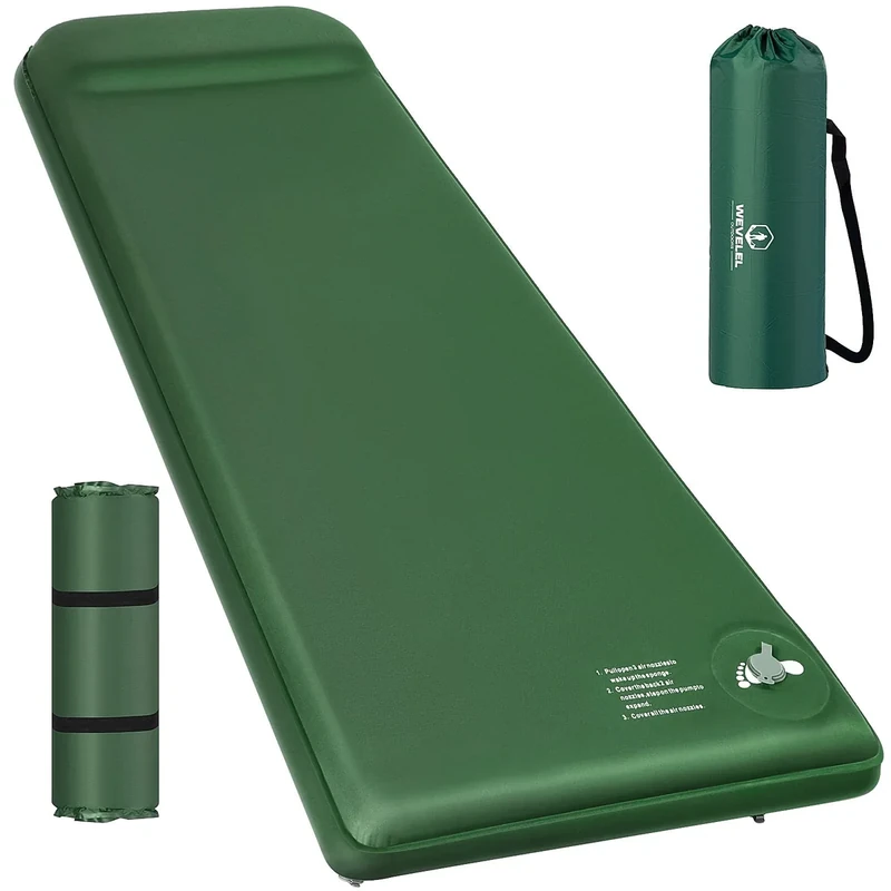 Wevelel Memory Sleeping Pad, 3.1" Ultra-Thick Foam Sleeping Mats for Camping, Easy Inflate&Deflate,9.5 R-Value Insulated Camping Mattress Pad with Pillow, for Car Travel Tent