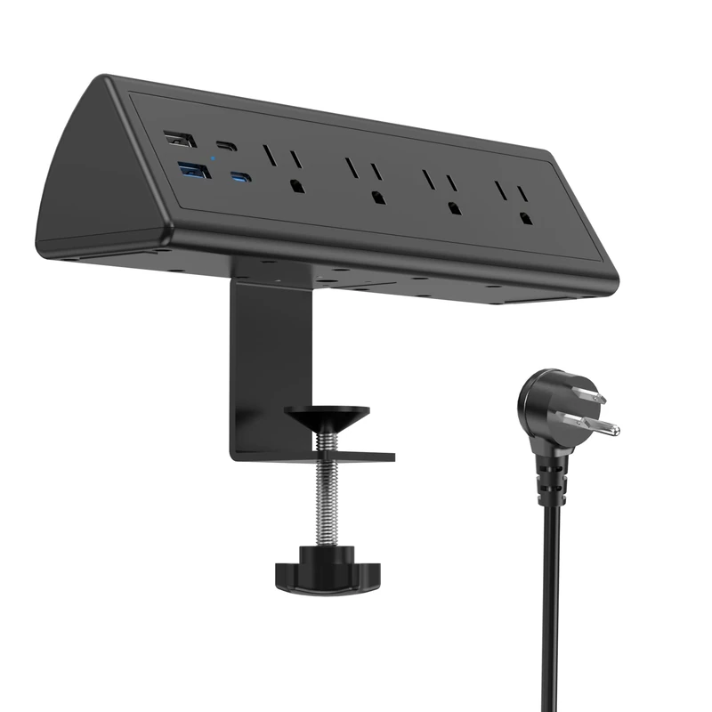Jgstkcity Desk Clamp Power Strip,20W Fast Charging Station,Surge Protector Nightstand Edge Mount,1875W Extension Cord with Multiple Outlets,2 USB-C,2 USB-A,for Home Office (Black, 6 FT)