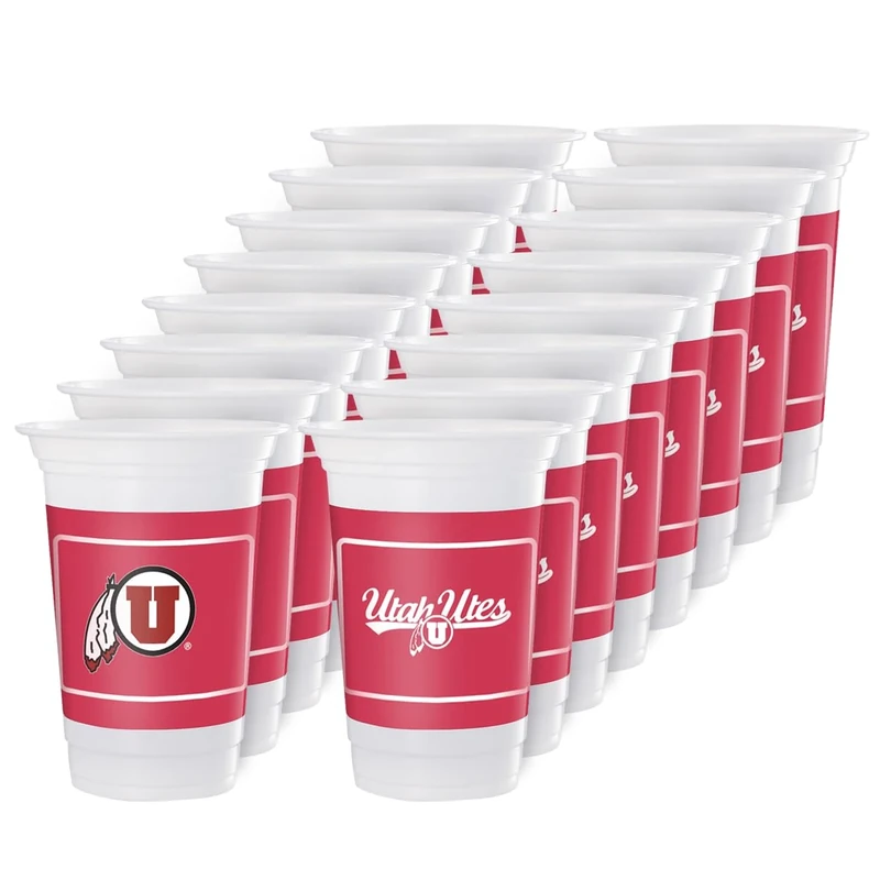 Westrick Utah Utes 16oz Plastic Cups, 16 Pack – Officially Licensed University of Utah Disposable Party Cups with Logo – Tailgating, Game Day, Graduation Parties & Fan Celebrations - Image 1