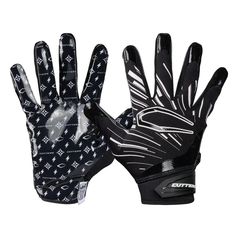 Cutters Football Gloves - Game Day Football Receiver Gloves with High Tack Silicone Grip, Superior Support and Protection - Black/White Lux - Adult-Small