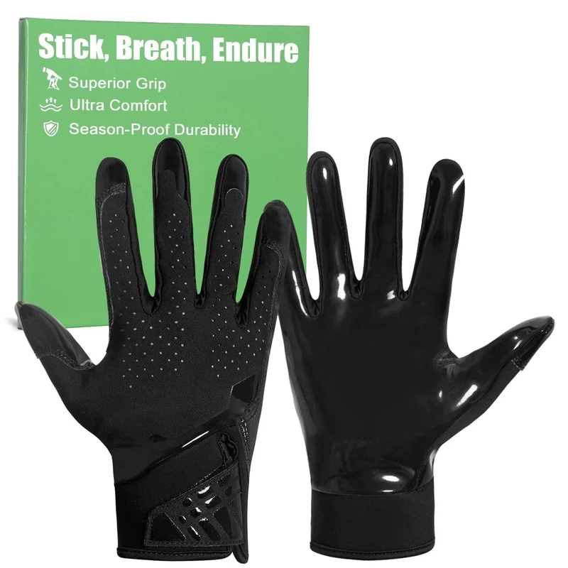 RIGWARL Football Gloves Adult Men, Black Flag Football Receiver Gloves with Super Sticky Grip, Ultra Breathable Durability for Wide Receivers & QBs High Training Game Performance Gifts (Sizes S-XL)