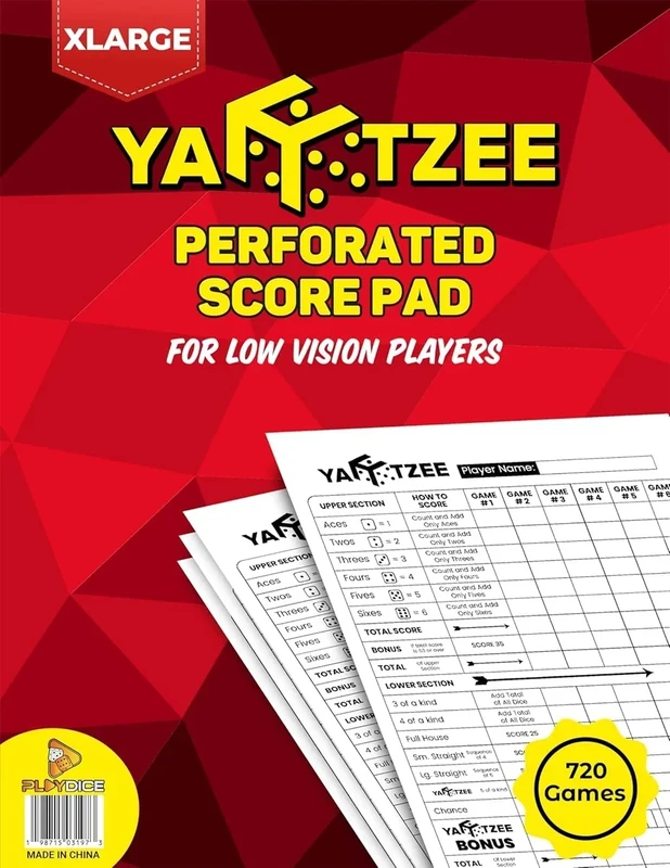 PlayDice Score Pads for Yahtzee: 120 Easy Tear Off, Large Print Score Sheets Compatible with Yardzee and Yahtzee Games (8.5x11-120 Pages)