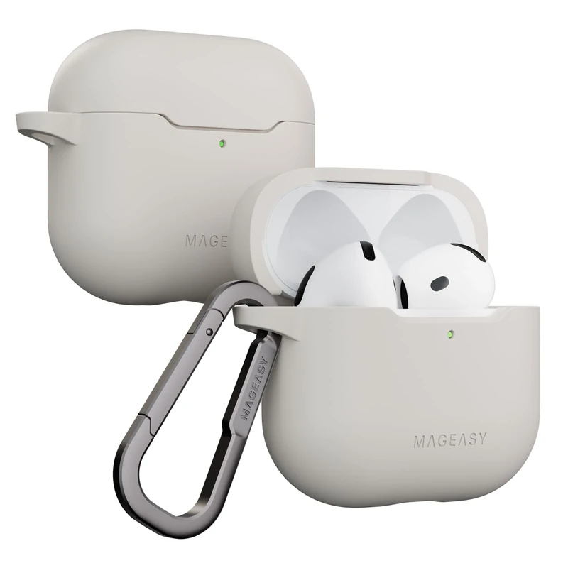 MAGEASY AirPods 4 Shockproof Case - Starlight White, Wireless Charging