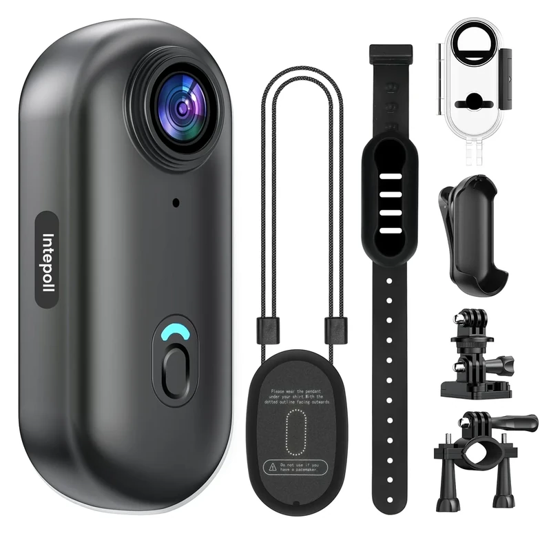 Intepoll 4K Mini Action Camera 128GB - Thumb, IPX7 Waterproof, Mount
