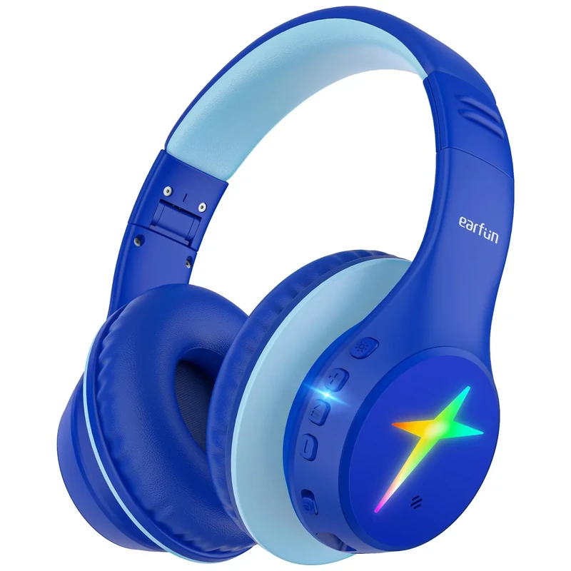 EarFun K4 Kids Bluetooth Headphones, Wireless Headphones with LED Lights, 74/85/94dBA Volume Limited, Built-in Mic, 90H Playtime, Bluetooth 5.4 Over Ear Headphone for iPad/Tablet/PC/School