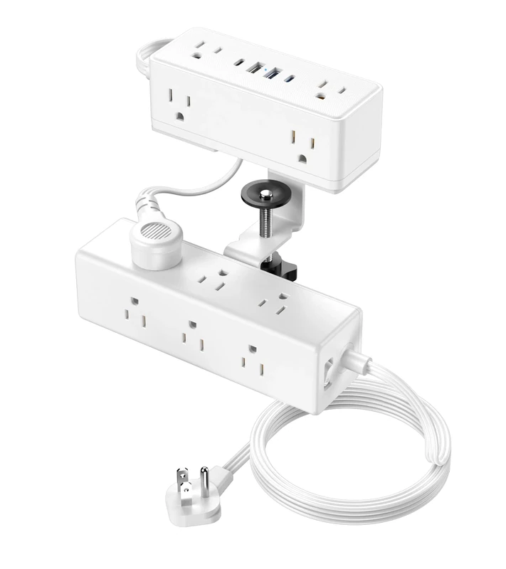 Dual Layer Desk Clamp Power Strip with 15 AC Outlets & 4 USB Ports(2 USB-C), Desktop Edge Mount Surge Protector, 5FT Power Cord & Ultra Thin Flat Plug for Office Home(ETL Listed)