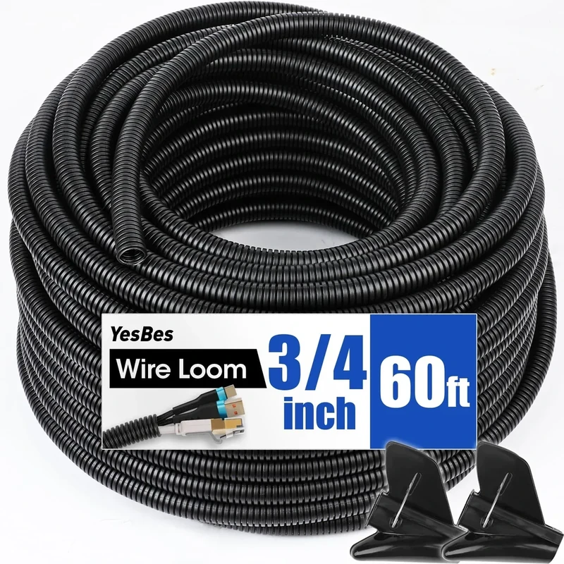 60 FT Wire Loom 3/4 Inch, Split Wire Loom Tubing Wire Conduit, Wire Protector Tubing – Black