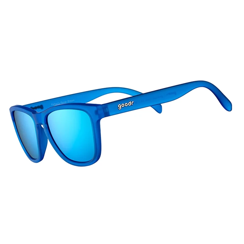 goodr Falkor's Fever Dream Polarized Sunglasses, Medium Sized (OG), Dark Blue Translucent Frame with Light Blue Mirrored Reflective Lenses, UV400 Protection, No Slip, No Bounce