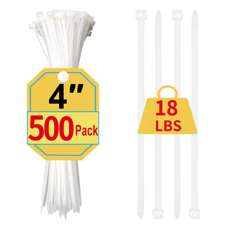 SiKuLin 4 Inch Small Zip Ties 500 Pack - White Cable Ties 18lb