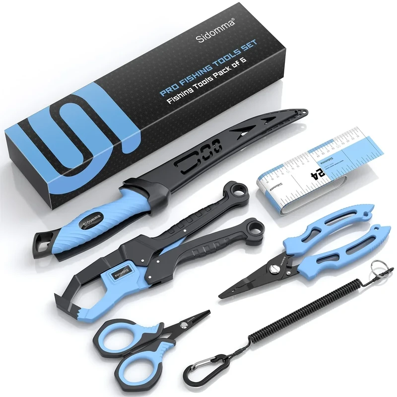 Sidomma Pro Fishing Gear and Equipment Tools Accessories Kit with Fishing Pliers Fillet Knife Scissors Fish Lip Gripper Fish Ruler Fishing Gifts for Men Saltwater Fishing Fly Fishing Ice Fishing