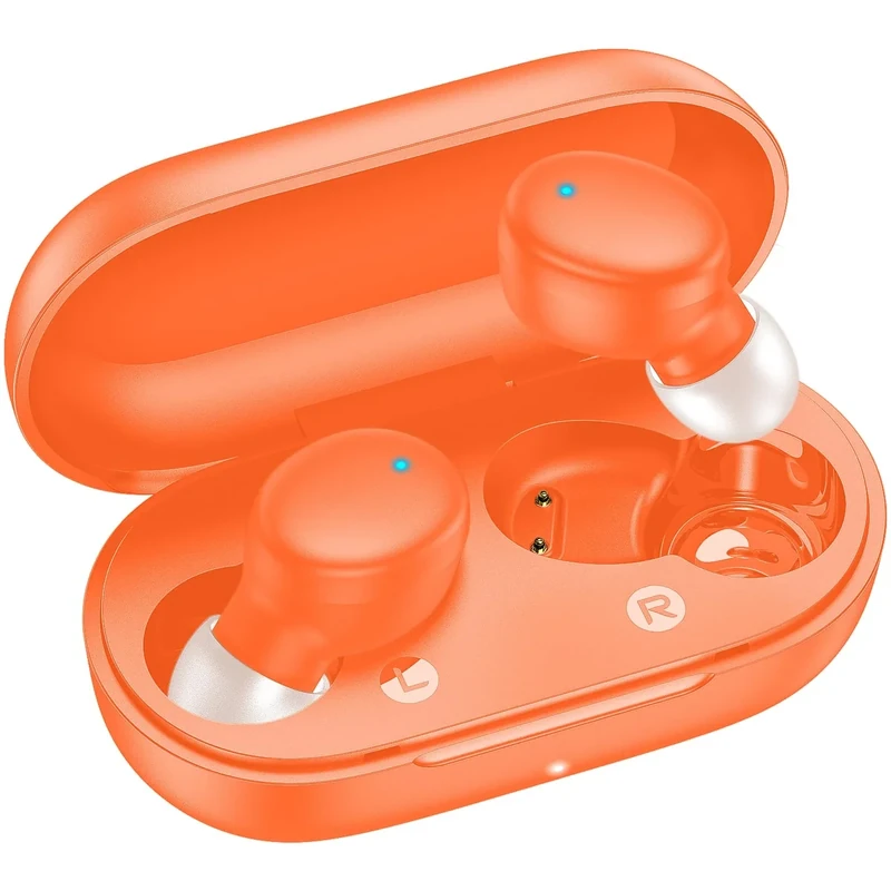 kurdene Bluetooth 5.3 Wireless Earbuds - Deep Bass Clear Calls, Orange