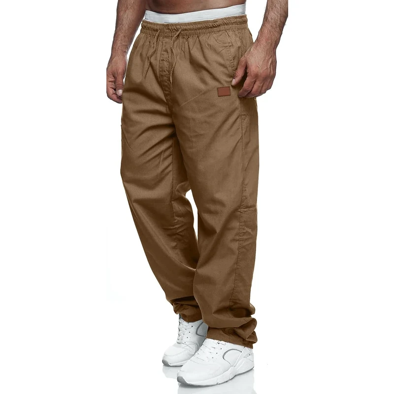 Rela Bota Mens Casual Jogger Pants Relaxed Fit Cargo Pants Drawstring Sweatpants Hiking Outdoor Twill Sport Pants Dark Khaki L