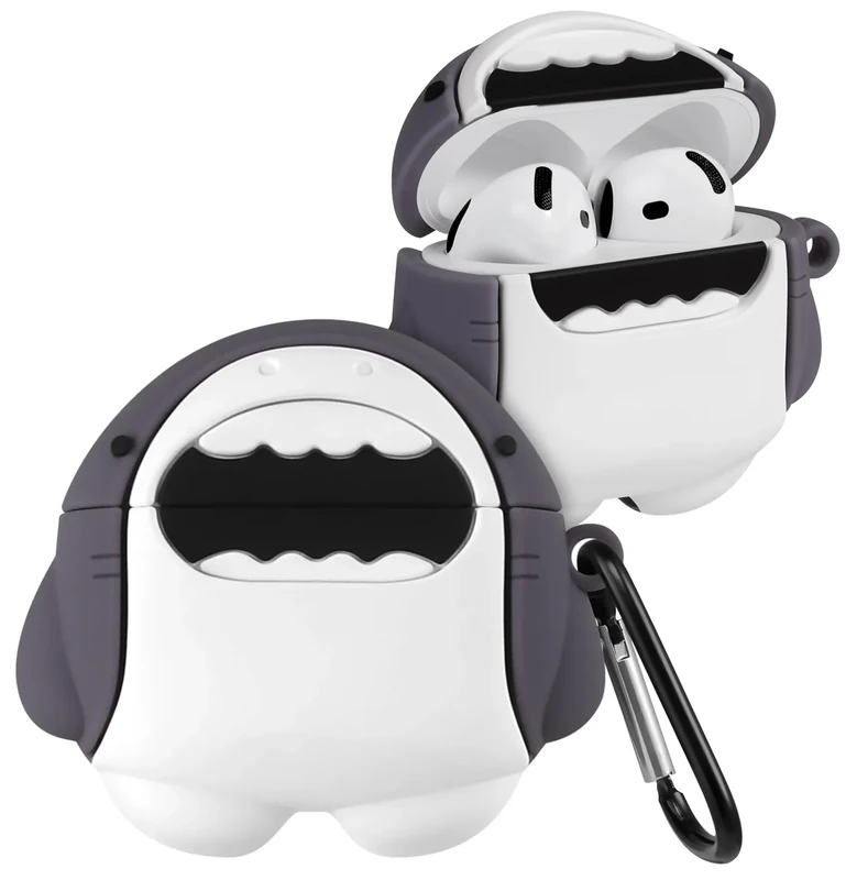 Boaretiu for Airpods 4th 2024 Case Cute Cartoon Kawaii - with Keychain Funny Design Cover Shell for Girls Teens Women Cases for Air Pods 4th, Shark