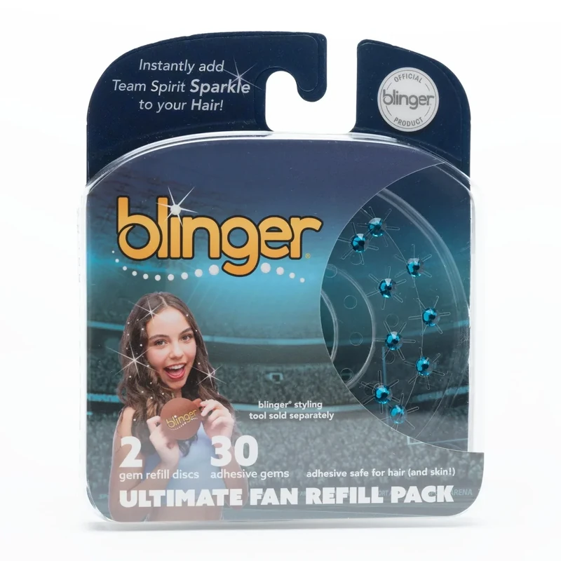 blinger® Ultimate Fan Refill Pack of 30 Dazzling Hair-Safe Gems - Teal – as seen on Shark Tank | Hair-Safe Bedazzler Gem Stamper for all the Sports Lovers | Fun Gift, Game Days, SportsTeal