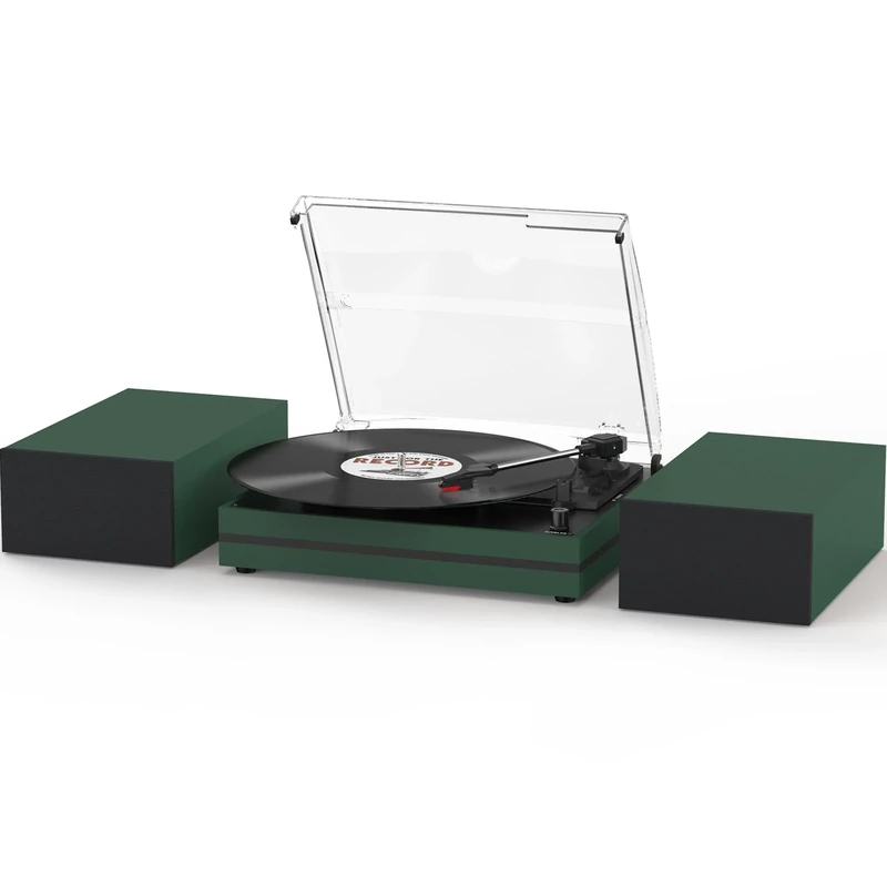 seasonlife Belt-Drive Turntable - 3 Speed, BT Wireless Speakers Green