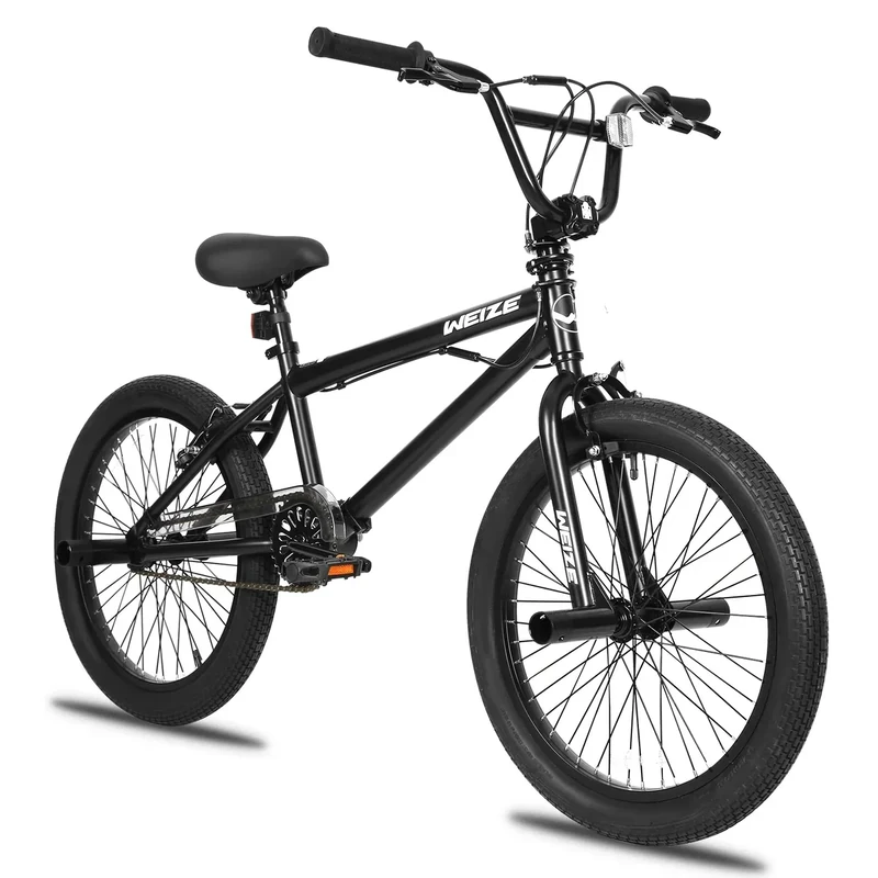 WEIZE Freestyle BMX Bike, 20 inch Trick Bicycle for Kids, Hi-Ten Steel Frame, 360 Degree Rotor Freestyle, 4 Pegs Single Speed Teen Bike for Boys Girls & Beginner-Level to Advanced Riders, Matte Black