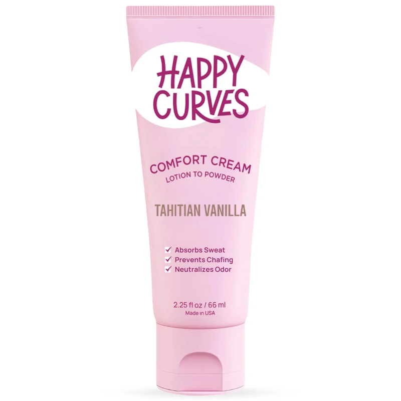 HAPPY CURVES Lotion to Powder Anti Chafing Odor Control Cream for Women: Aluminum-Free Cream for Private Parts, Under Breast, & Body 2.25 Fl Oz (1 Pack, Tahitian Vanilla)