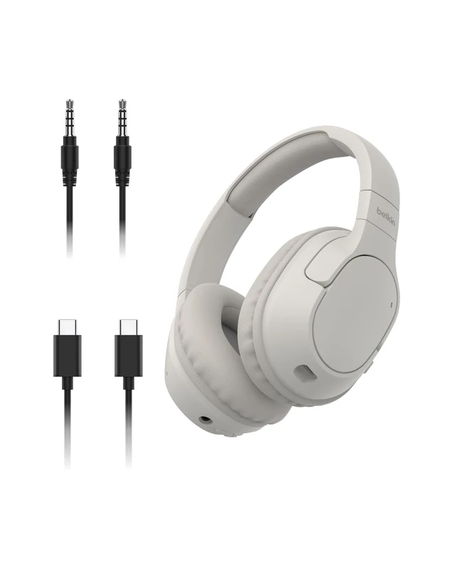 Belkin SoundForm Surround Bluetooth Over-Ear Headphones - Environmental Noise Cancelling Headphones - Wireless w/ 60H Playtime & Soft Ear Cups for iPhone, Galaxy, iPad, Travel, Home, or Office - Sand