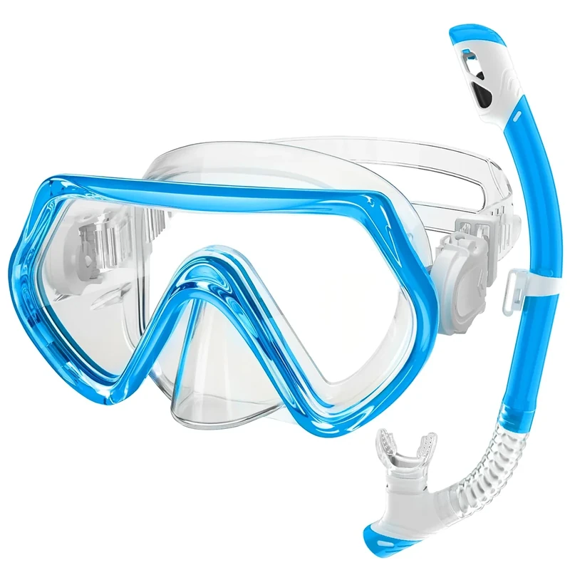 Kids Snorkeling Gear for Ages 3-14, Anti-Fog 180° Clear View Dry Top Snorkel Set, Swimming Mask with Nose Cover & Tempered Glass Goggles for Youth Boys Girls Junior