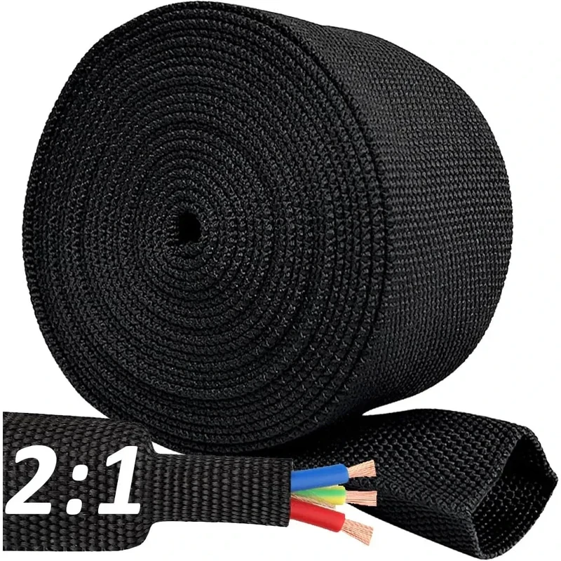 4 FT 4 inch 2:1 Heat Shrinkable Braided Sleeving Heat Shrink Sleeve Abrasion Protection Flexibility Wiring Harness Cable Sheath