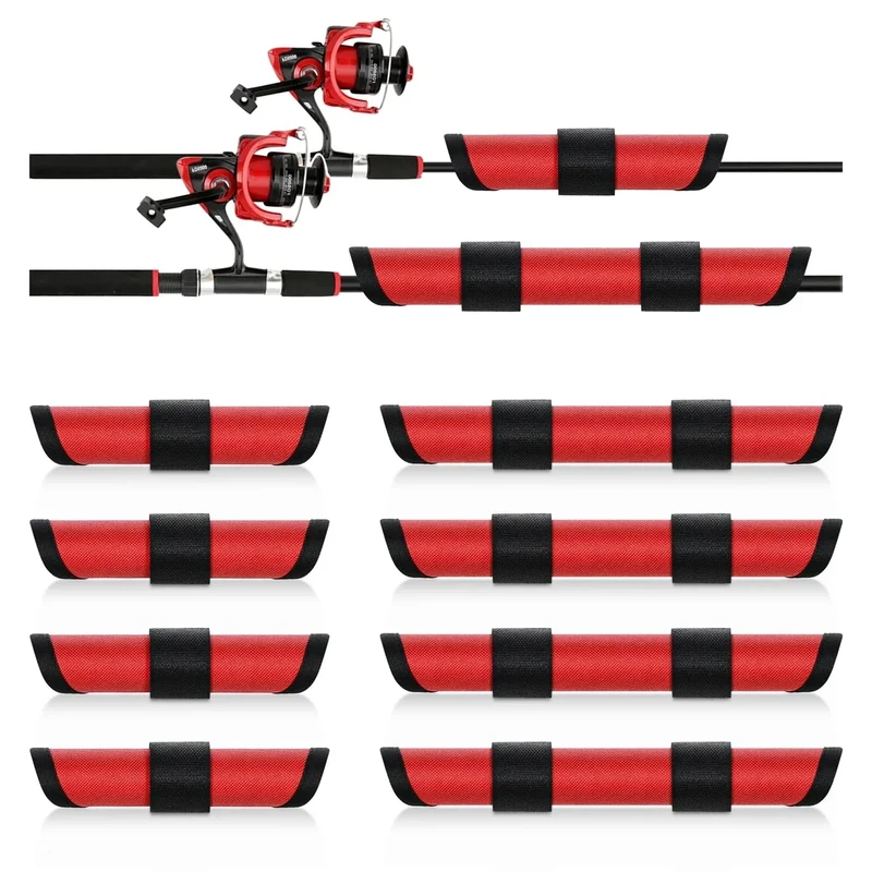 KesaPlan 8 Pack Fishing Lure Covers, 6&9 inch Lure Wrap Set for Fishing Rod Hook Cover Bait Storage Protector Easily See Bait Glove to Keep Safe(Red)