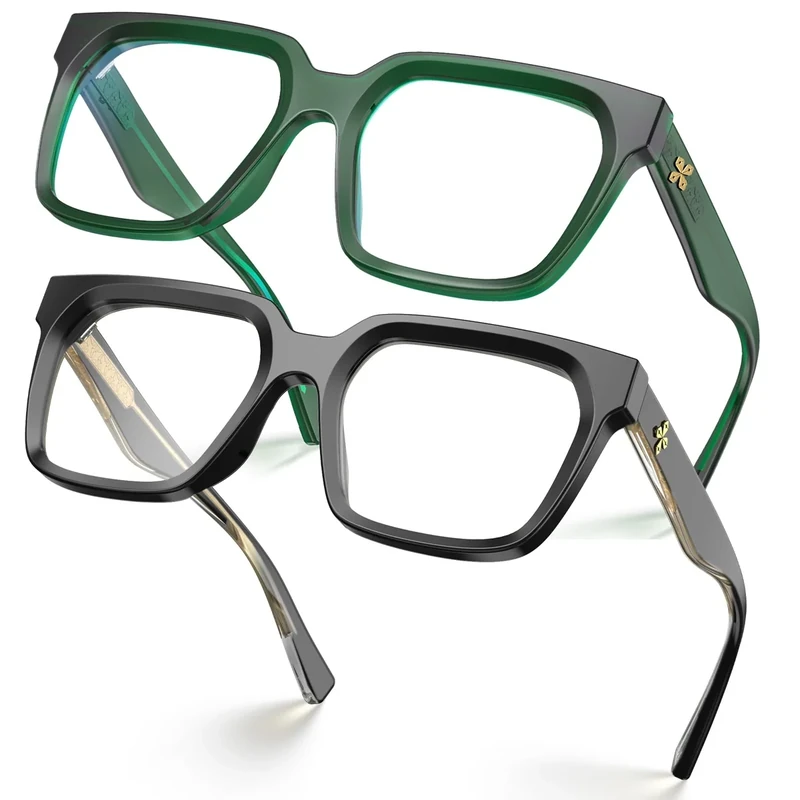 VISOONE 2 Pack Rectangle TR90 Blue Light Blocking Glasses Computer Eyewear with Preppy Look for Women and Men Cougar