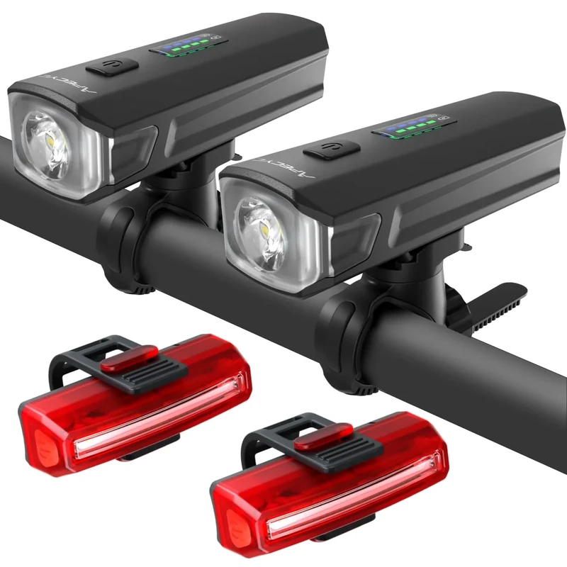 APECYC 2 Pack Bike Lights for Night Riding, 1200 Lumen Bicycle Front Headlight and Back Taillight with 4+5 Light Modes, USB Rechargeable Strong Bright Bike Light Set for Cyclists and Commuters