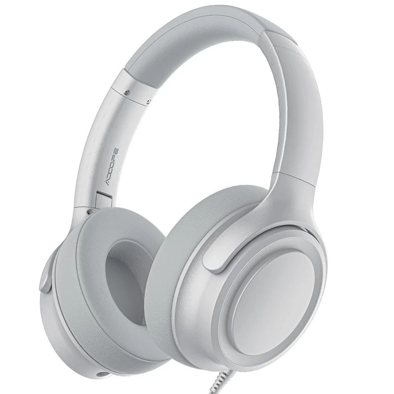 ADOOPE USB-C Wired Over-Ear Headphones - Hi-Fi Stereo, Silver