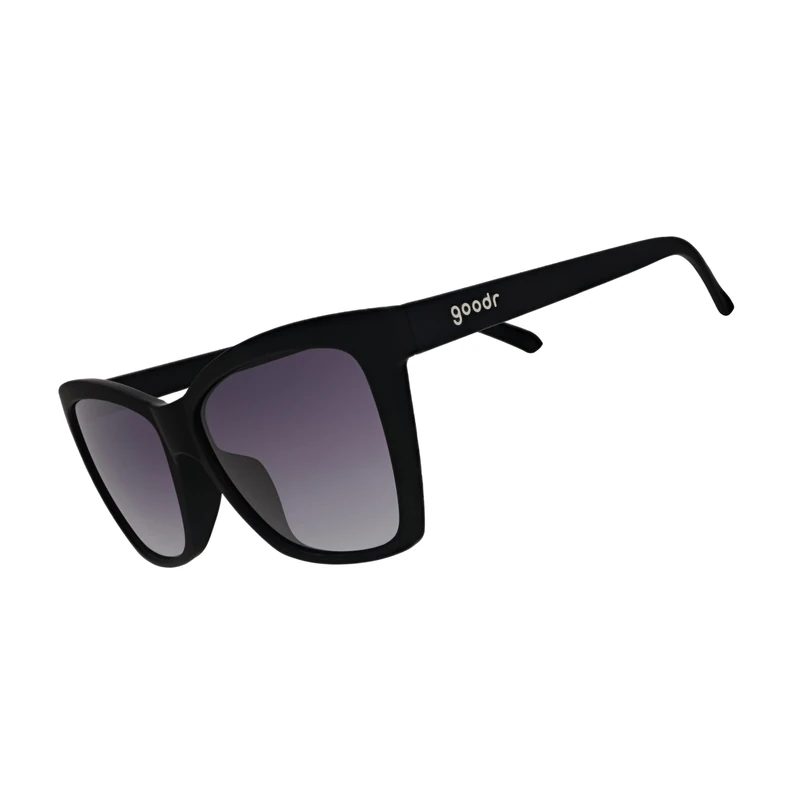 goodr New Wave Renegade Polarized Sunglasses, Medium Sized (Glam G), Black Solid Cat-Eye Frames with Black Gradient Lenses, Dark to Light Tint, UV400 Protection, No Slip, No Bounce