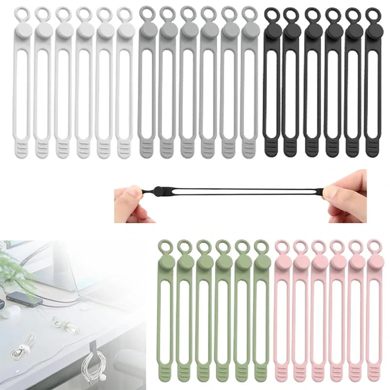 Morekfly Silicone Cable Ties, Reusable Cable Management Organizer, Multipurpose Elastic Cord Organizer, 5Color, 30Pack