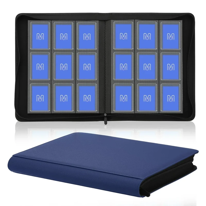 Toploader Binder,Trading Card Binder Storage Hold up 288 Cards 9-Pocket Top Loader Binder with Sleeves for 3"x4" Rigid Toploaders Hard Cases (9Navy Blue)