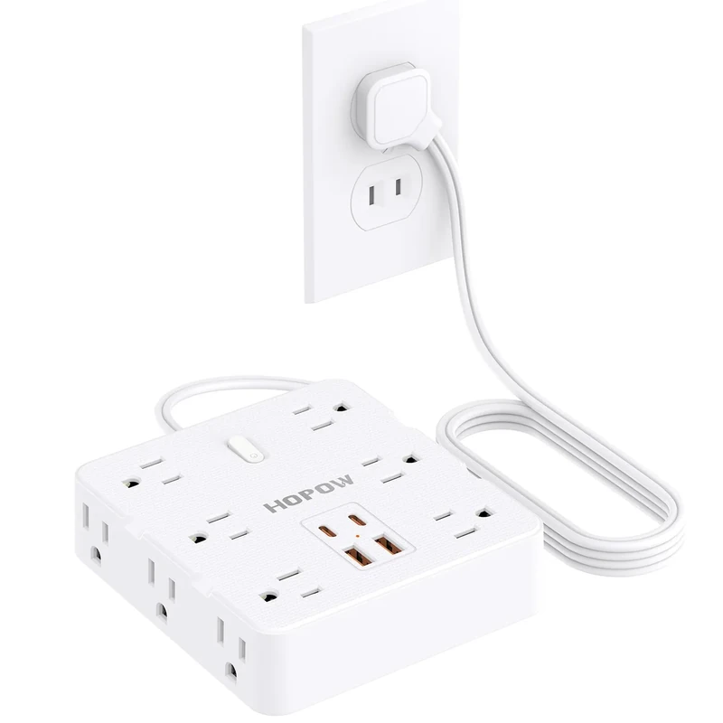 HOPOW 2 Prong Power Strip, 2 Prong to 3 Prong Outlet Adapter with 12 AC & 4 USB(2 USB-C), 1700J Two Prong Surge Protector, 5FT Extension Cord, Wall Mountable, Ideal for Old House Non-Grounded Outlets