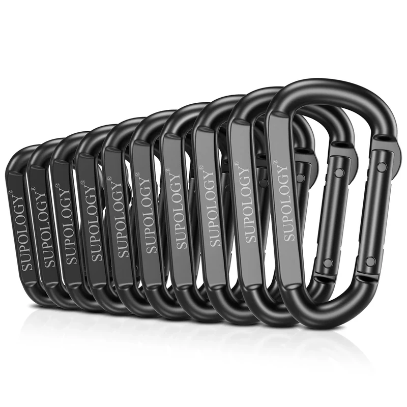 Carabiner Clip, 900 LBS 2.5" Iron Heavy Duty Caribeaners for Hammocks, Camping Accessories, Hiking and Gym, D Shaped Spring Hook Small Carabiners for Dog Leash, Key Ring (10 PCS 2.5" Carabiner Clips)