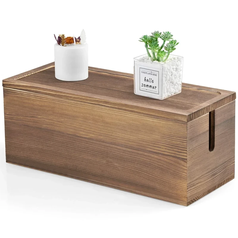 Large Cable Management Box, Burnt Wood Cord Organizer Box for Desk, Floor, Office to Hide Extension Cords Power Stripes Surge Protectors Chargers Wires