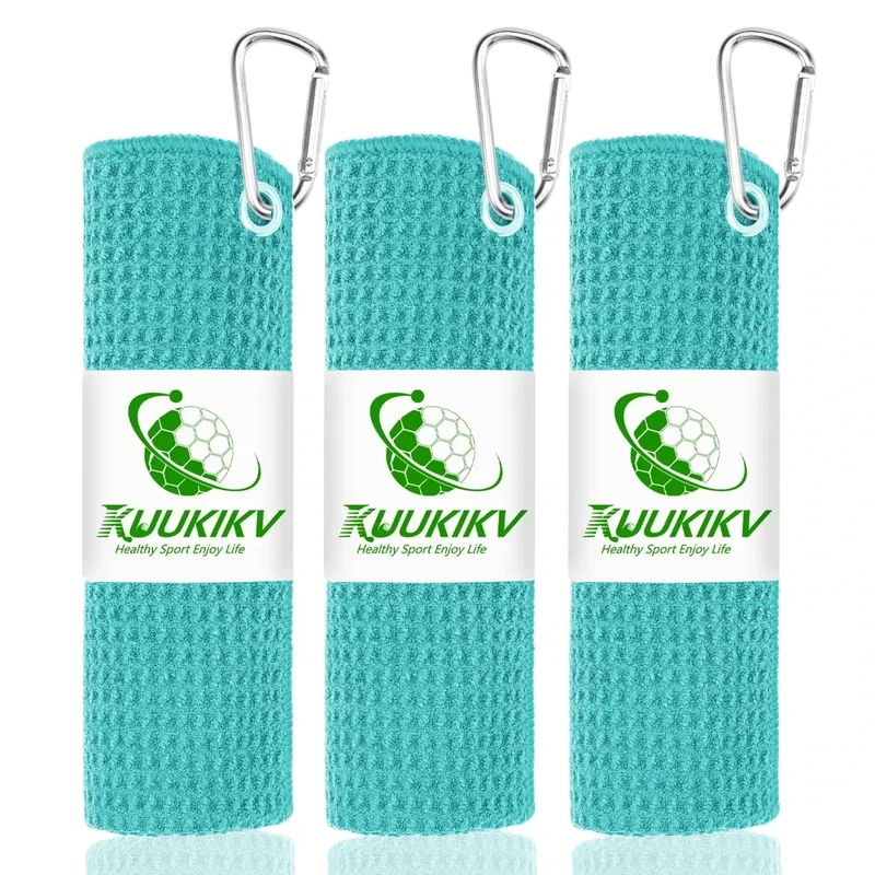 3 Pack 16" X 16" Golf Towels for Golf Bags, Premium Waffle-Pattern Golf Towel with Carabiner Clip, Super Absorbent Microfiber Towel, Best Golf Gift for Golf Accessories. 3 Pcs ElegantGreen Colors