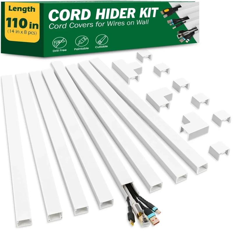 AZEN 110in Cord Hider Kit - Paintable Self-Adhesive Cable Cover