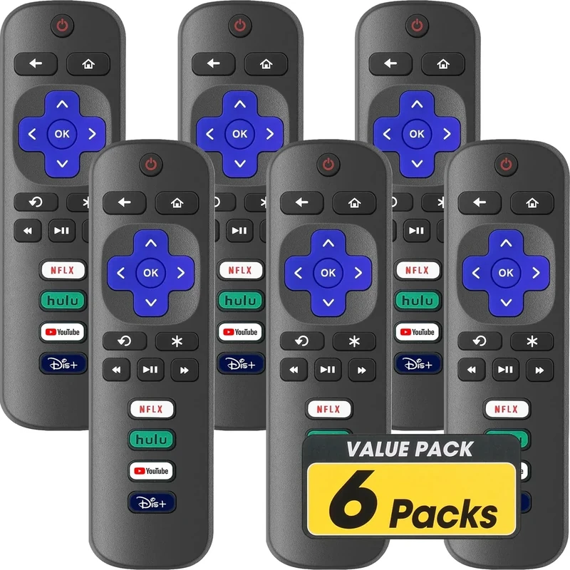 6 Pack Replacement Remote Control Only for Roku TV, Compatible for TCL Roku/Hisense Roku/Sharp/Philips/Onn Roku Smart TV(Not for Roku Stick and Box)